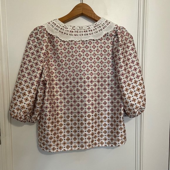 Maje Cosange Guipure Lace-Trimmed Printed Linen Blouse - Picture 16 of 16